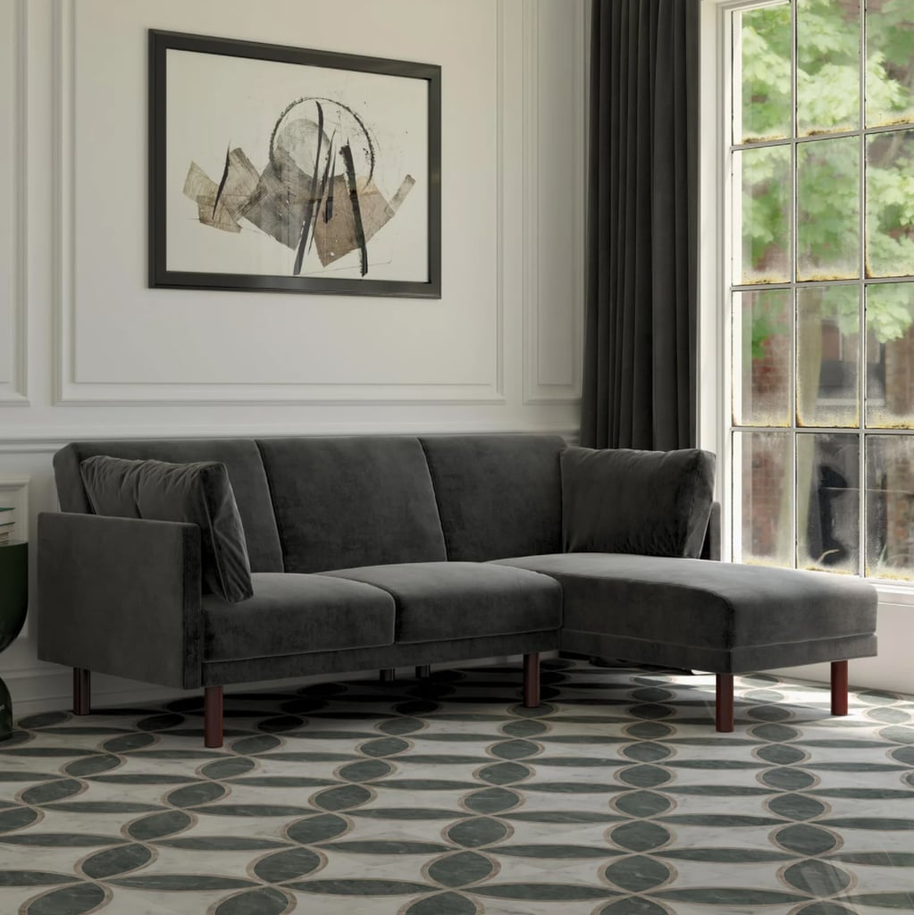 A Velvet Sectional: Coraline Reversible Sleeper Sofa