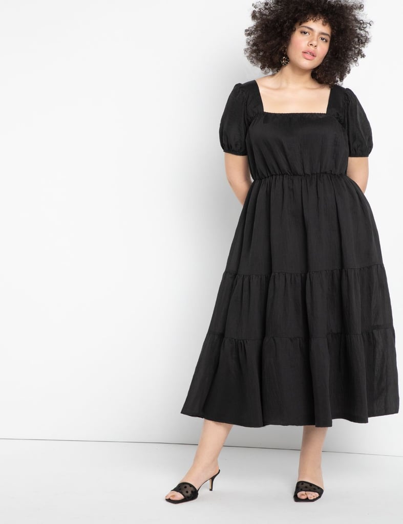 Eloquii Sheer Puff Sleeve Tiered Midi Dress