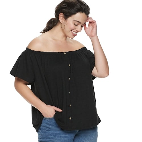 POPSUGAR Plus Size Off-the-Shoulder Button Front Top