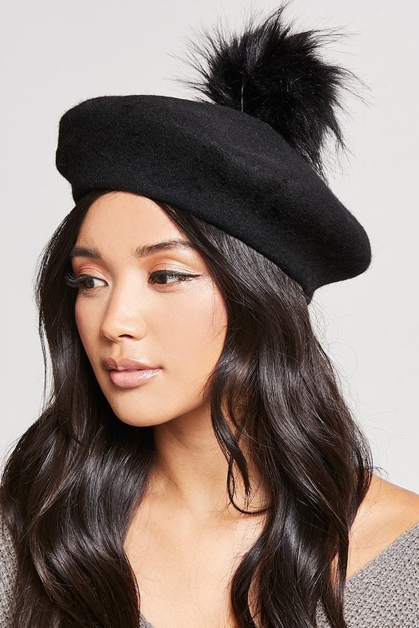 Forever 21 Faux Fur Pom Pom Beret