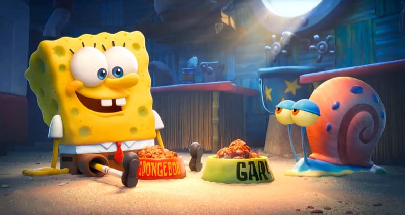 THE SPONGEBOB MOVIE: SPONGE ON THE RUN, from left: Spongebob Squarepants (voice: Tom Kenny), Gary the Snail, 2020.  Paramount Pictures / Courtesy Everett Collection