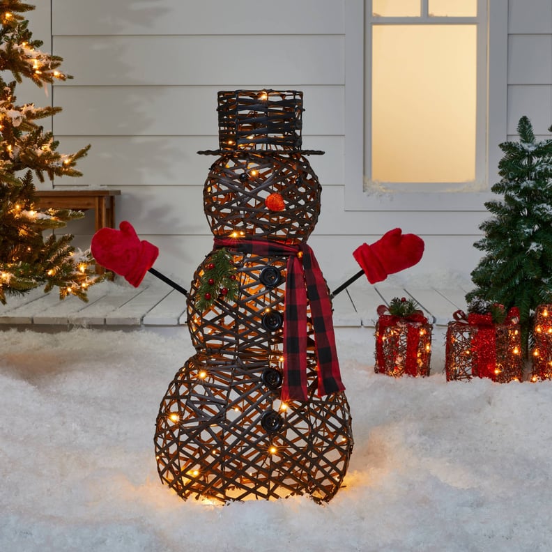 Faux Rattan Snowman LED Novelty Sculpture Light