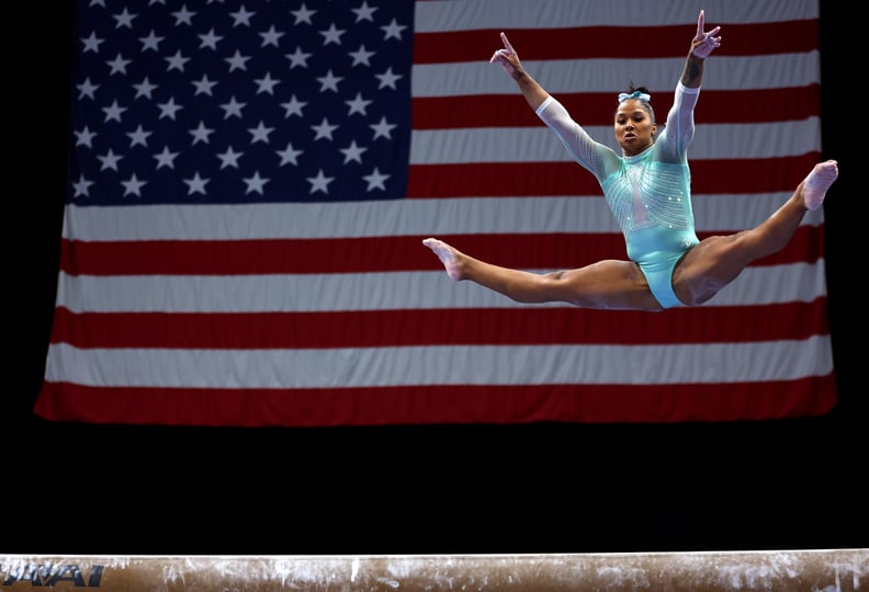 TAMPA, FLORIDA - AUGUST 19:  Jordan Chiles competes in the balance beam during the 2022 US Gymnastics Championships at Amalie Arena on August 19, 2022 in Tampa, Florida. (Photo by Mike Ehrmann/Getty Images)