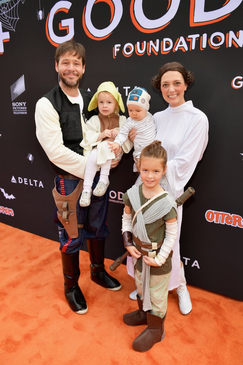 CULVER CITY, CA - OCTOBER 28: (L-R) Ike Barinholtz, Erica Hanson, Payton June Barinholtz and Foster Barinholtz attends the 2018 GOOD+ Foundation's 3rd Annual Halloween Bash presented by Delta Air Lines and Otter Pops on October 28, 2018 in Culver City, Ca