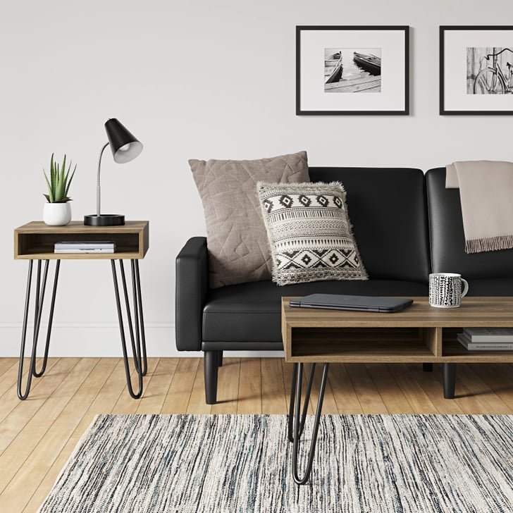 Faux leather deals futon with arms