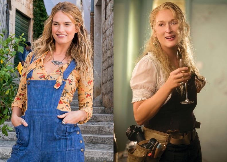 Lily James and Meryl Streep as Donna