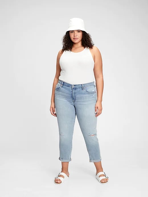 Gap Mid Rise Destructed Girlfriend Jeans With Washwell
