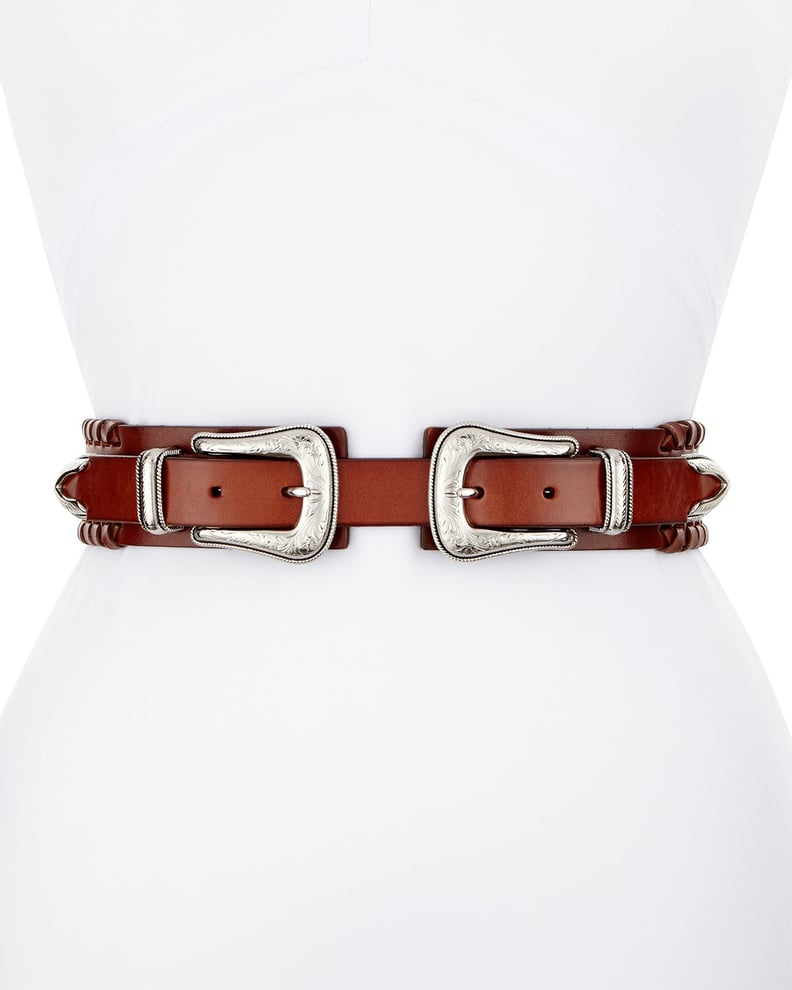 Rebecca Minkoff Whipstitched Double-Buckle Leather Belt