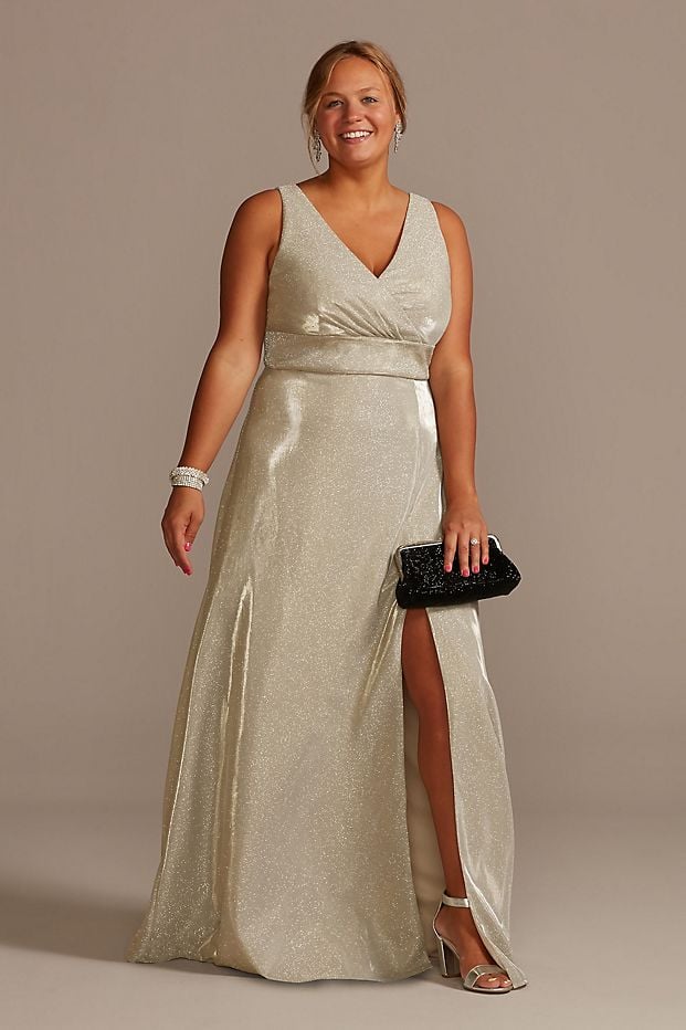 A Shimmering Dress: Metallic A-Line Tank Plus Gown With Slit Skirt