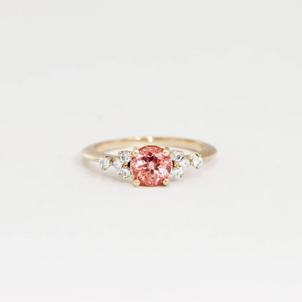 Peach Padparadscha Sapphire and Diamond Engagement Ring