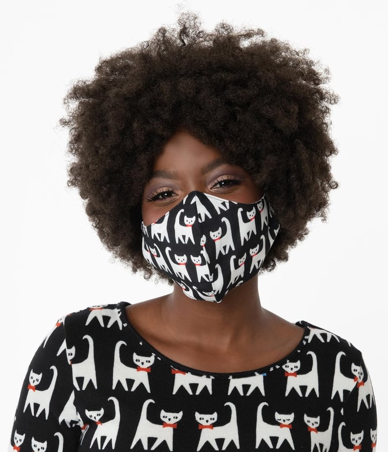 Black and White Cat-Print Face Mask