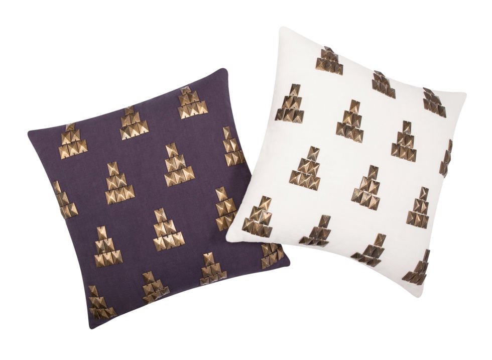Metallic Stud Pillows in Purple and Ivory ($25 each)