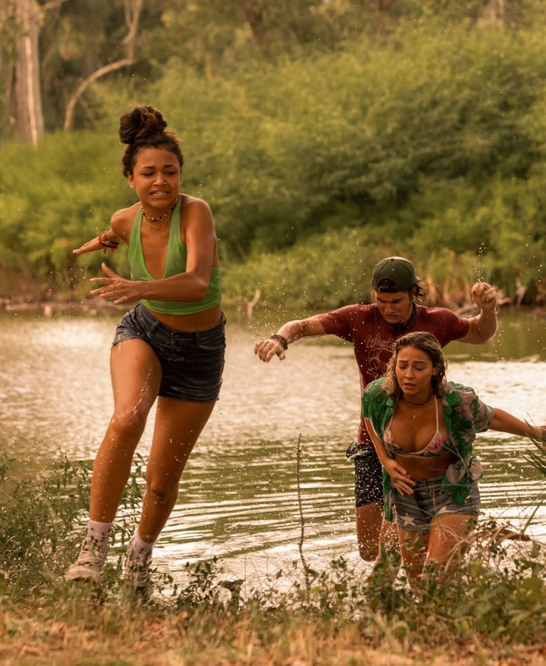 Kiara's Green Crop Top, Shorts, and Checkerboard Sneakers on Outer Banks Season 2