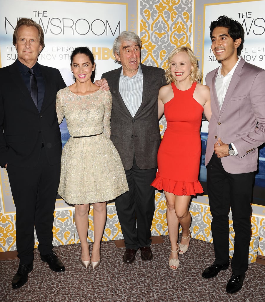 Jeff Daniels, Olivia Munn, Sam Waterston, Alison Pill, and Dev Patel popped up at the LA premiere of The Newsroom on Tuesday.