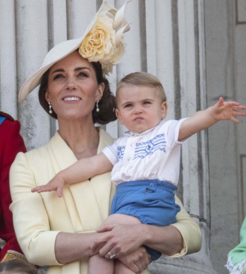 LONDON, ENGLAND - JUNE 08: Catherine, Duchess of Cambridge and Prince Louis of Cambridge during Trooping The Colour, the Queen's annual birthday parade, on June 8, 2019 in London, England. (Photo by Mark Cuthbert/UK Press via Getty Images)