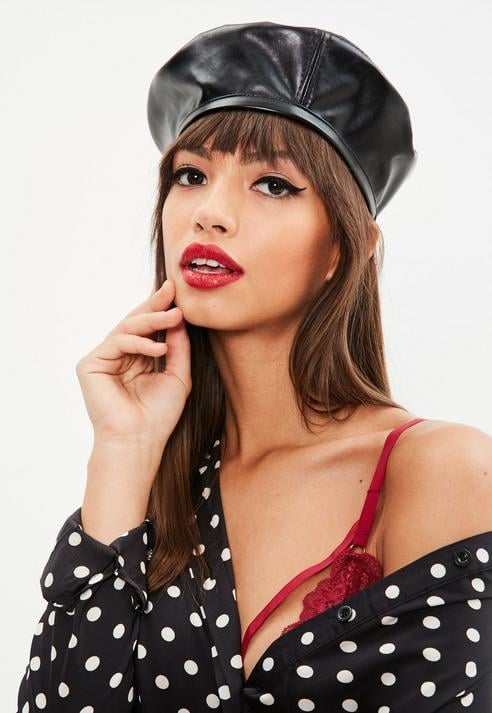 Missguided Black Faux Leather Beret