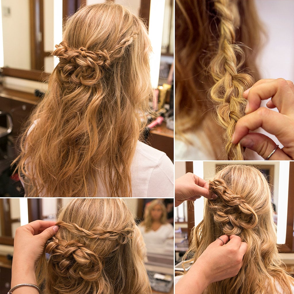 This romantic half-up hairstyle is one you'll want to duplicate for date night or as you're out working the wedding season circuit. 
Source: Caroline Voagen Nelson