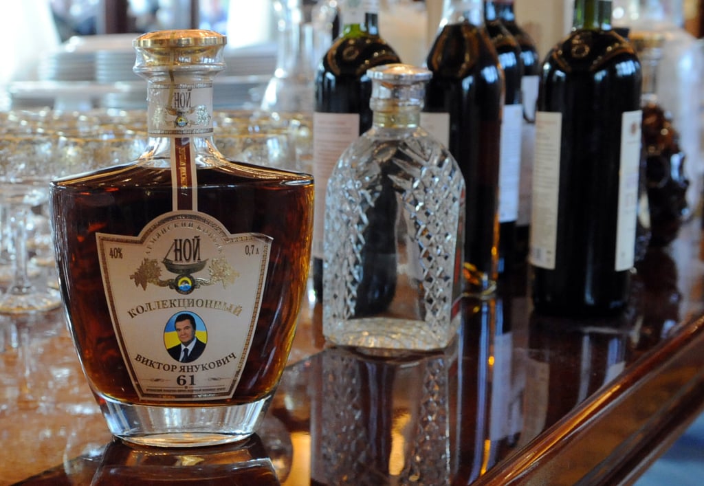 Yanukovych's image adorned one of the bottles.