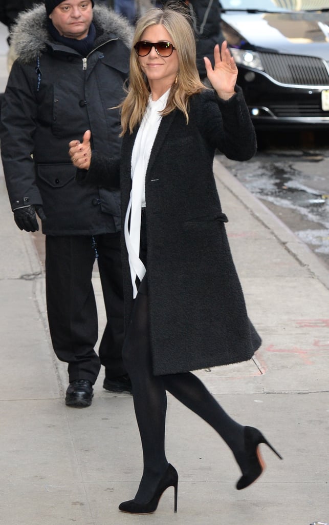 Jennifer Aniston's early call time didn't damper her spirit at Good Morning America in NYC on Tuesday.