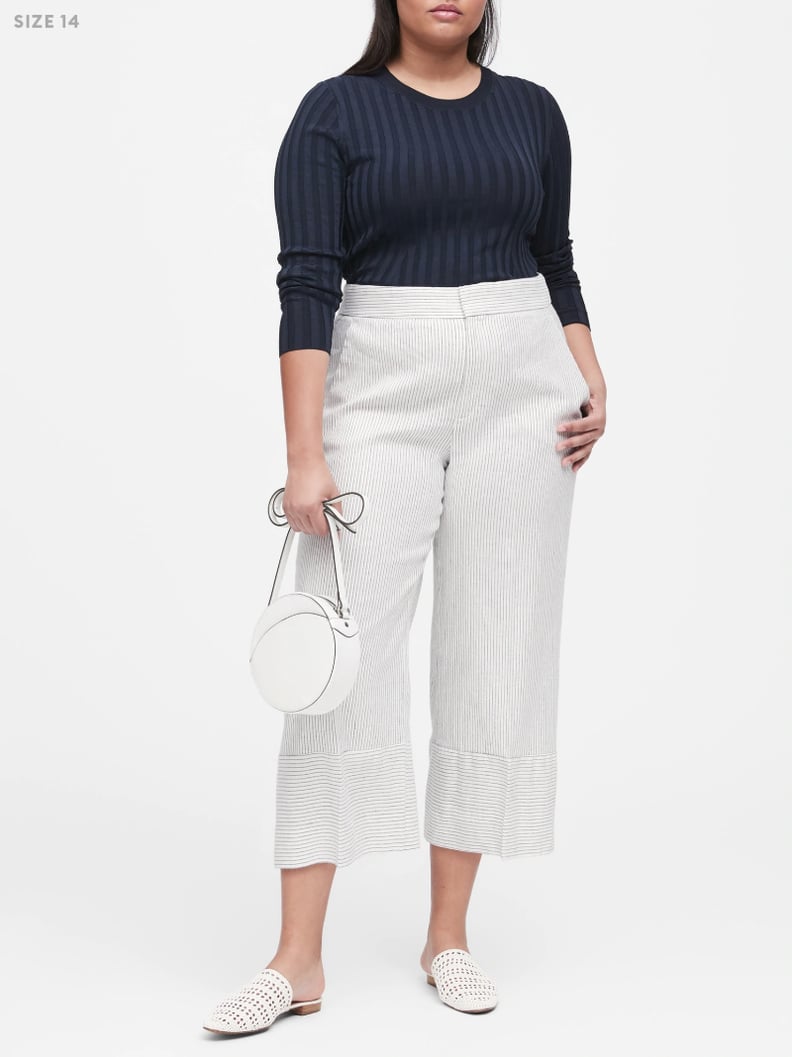 High-Rise Wide-Leg Linen-Cotton Cropped Pant