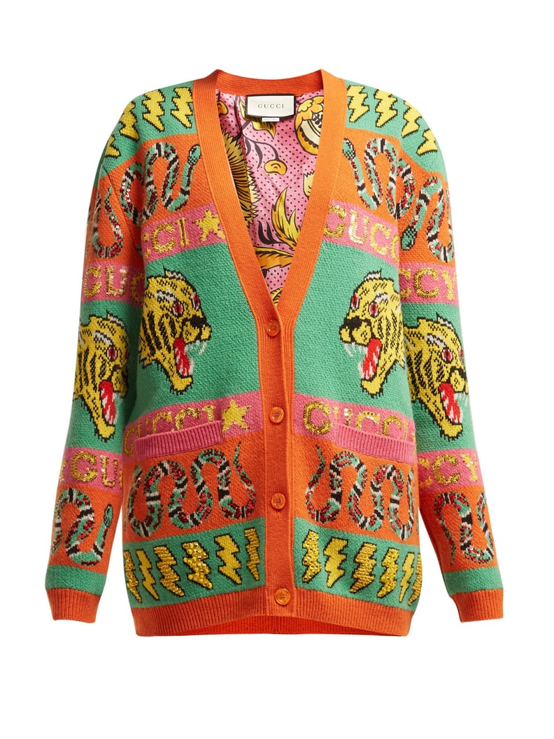 Gucci Tiger and Kingsnake Wool-Jacquard Cardigan