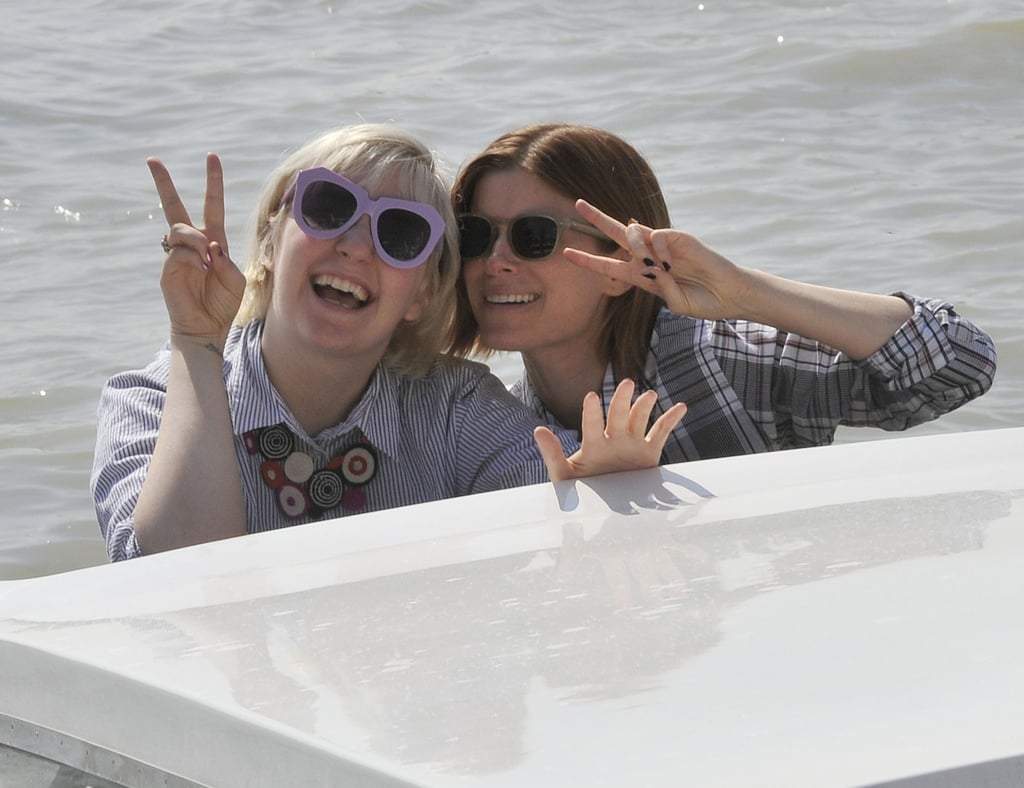 Lena Dunham and Kate Mara goofed around at the Venice Film Festival on Thursday.