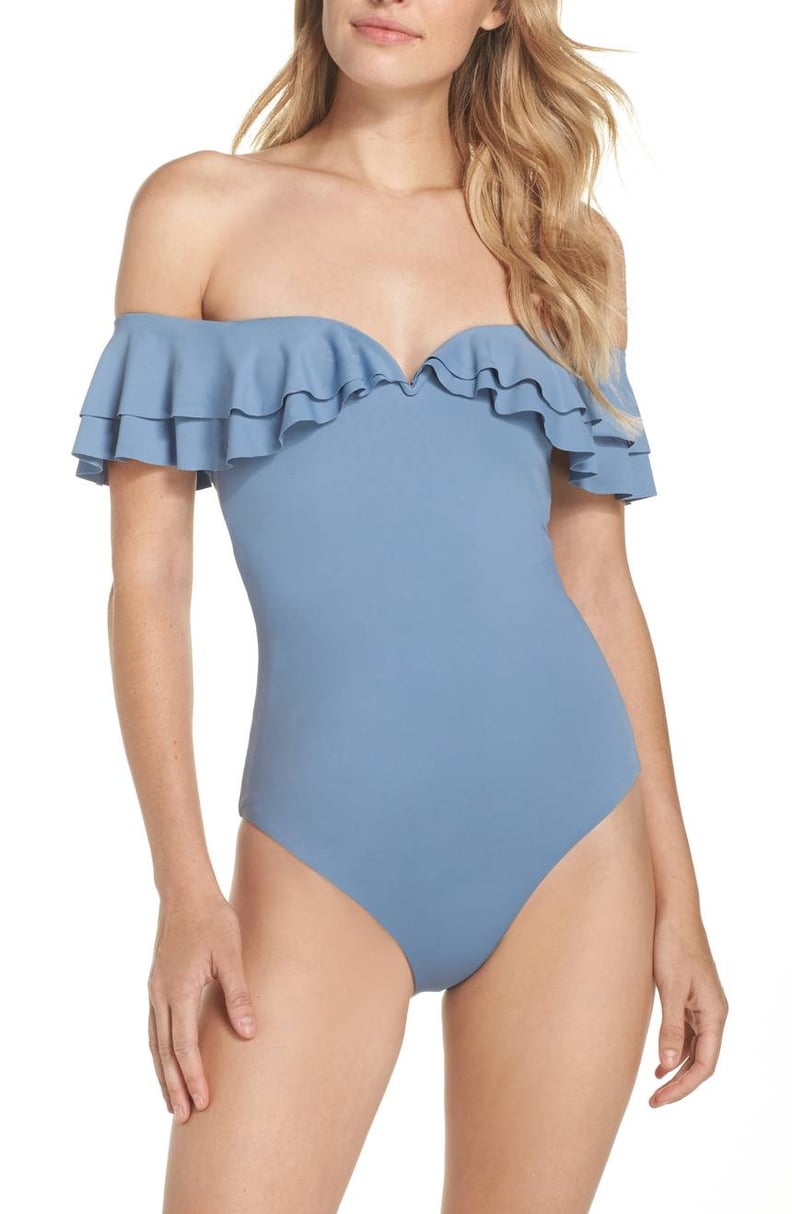 Becca Off-the-Shoulder Ruffle One-Piece Swimsuit