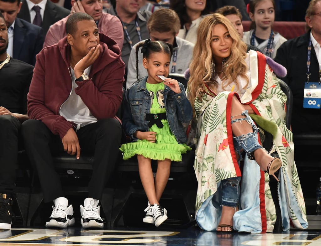 Beyoncé's $22k Gucci robe is what tied the Carter family outfits together, combining red and green at the 2017 NBA All-Star game in New Orleans, LA.