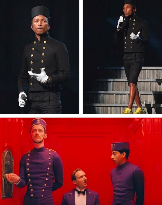 Pharrell was kind of asking for all those bellhop comparisons.