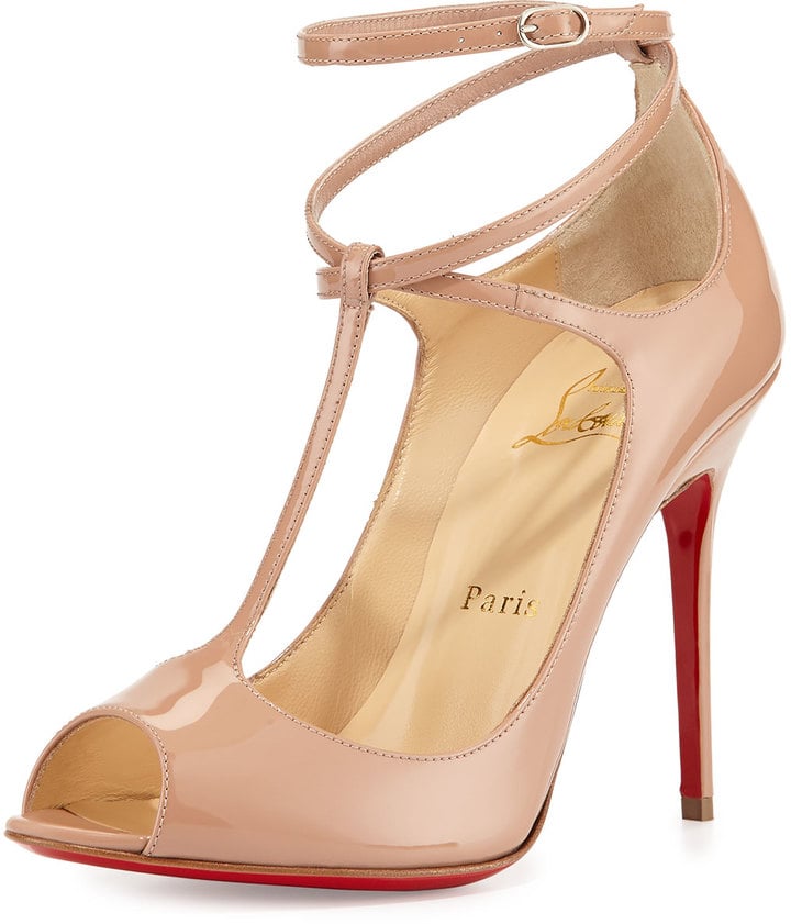Christian Louboutin Talitha Patent T-Strap Red Sole Pump, Nude ($945)