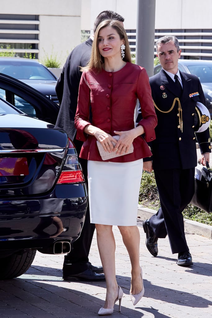 Queen Letizia Burgundy Leather Top May 2017