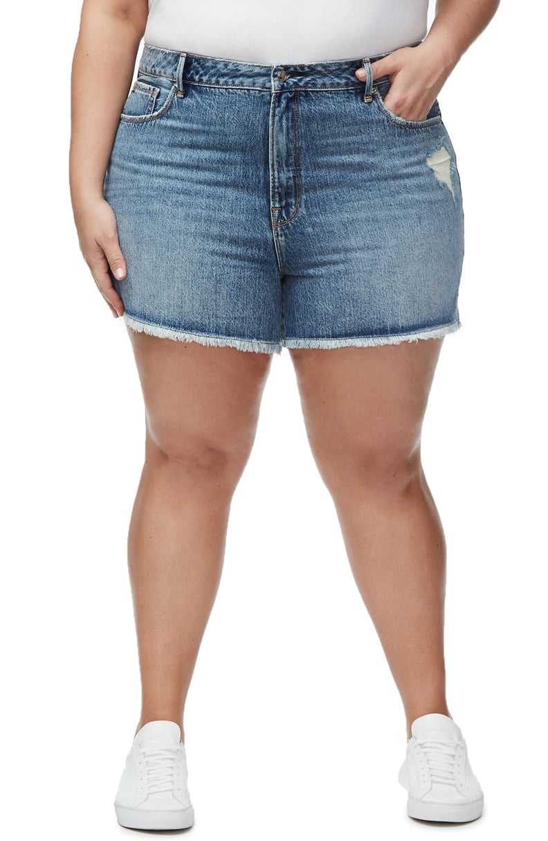 Good American Bombshell Distressed Cutoff Denim Shorts