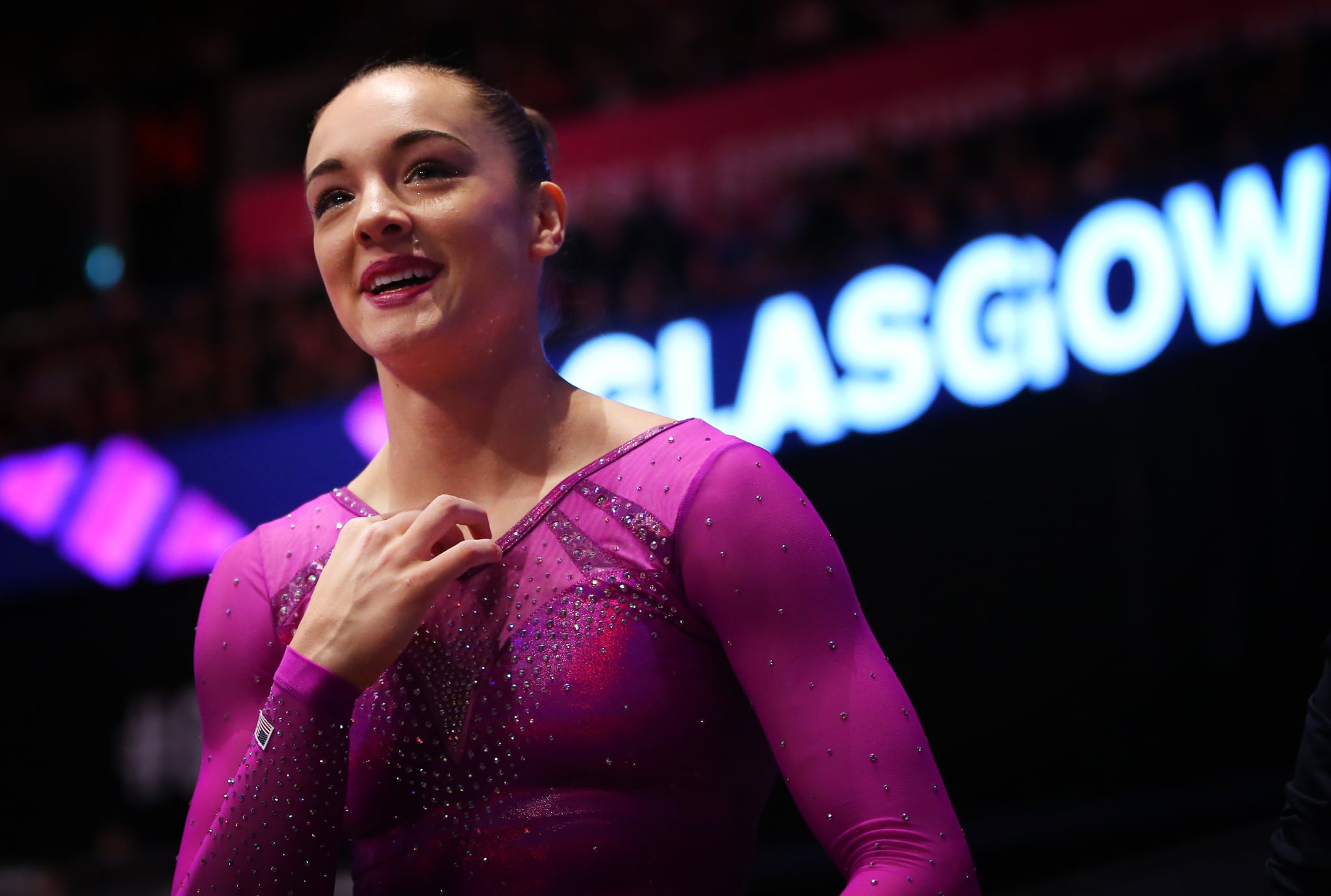 GLASGOW, SCOTLAND - NOVEMBER 01:  Margaret Nichols of United Staes reacts during day ten of The World Artistic Gymnastics Championships at The SSE Hydro on November 01, 2015 in Glasgow, Scotland. (Photo by Ian MacNicol/Getty images)