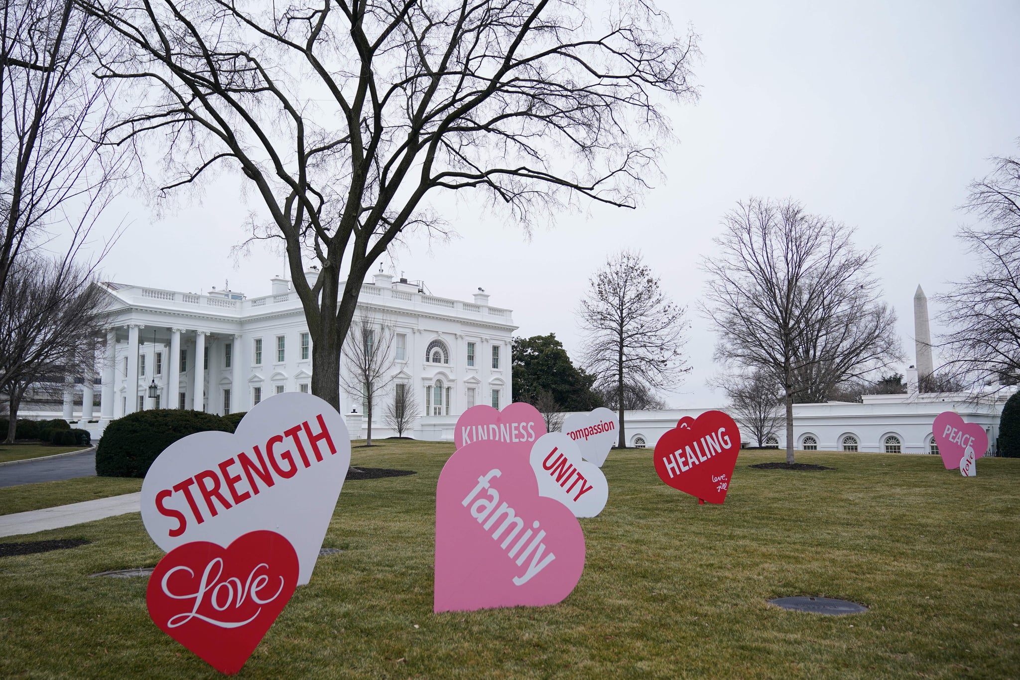 celebrity entertainment jill biden spreads love by decorating the white house lawn with sweet valentine s day hearts popsugar celebrity photo 3