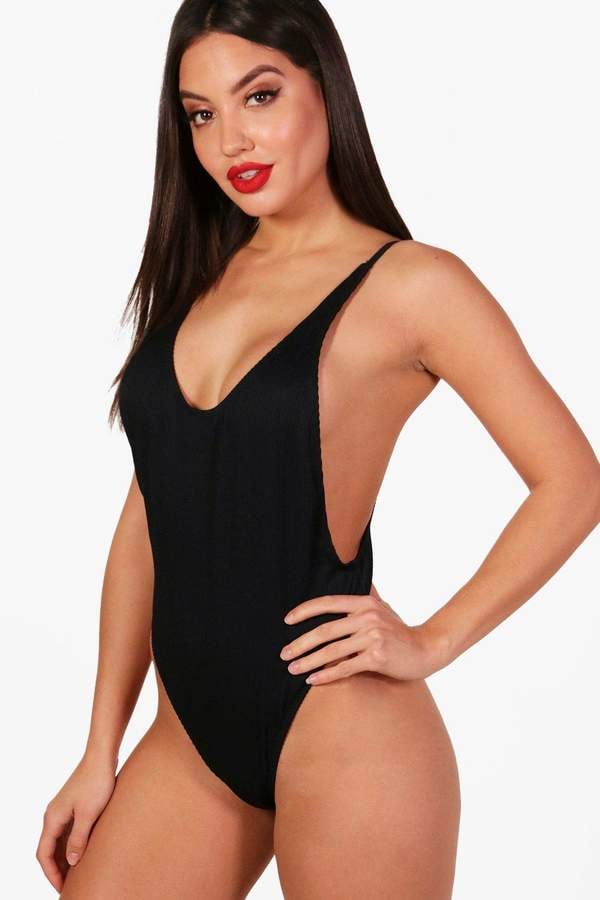 boohoo Sandy Cay Jacquard Stripe Low Cut Swimsuit