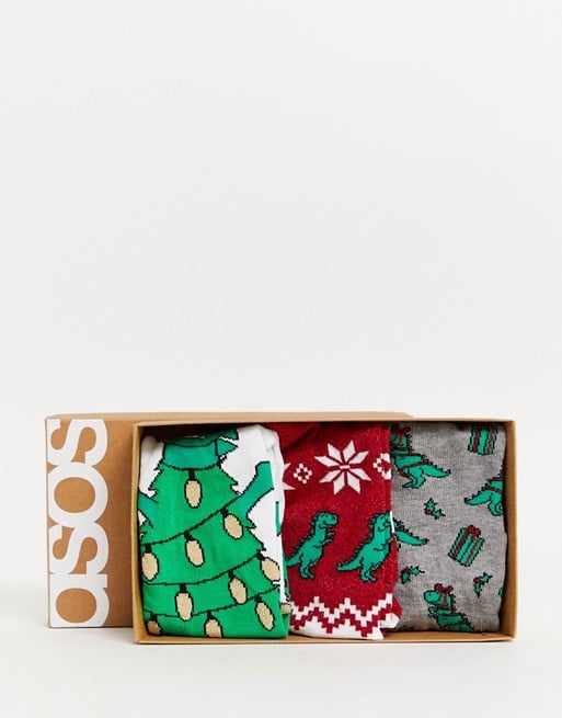 ASOS Design Holidays Dinosaur Sock Pack