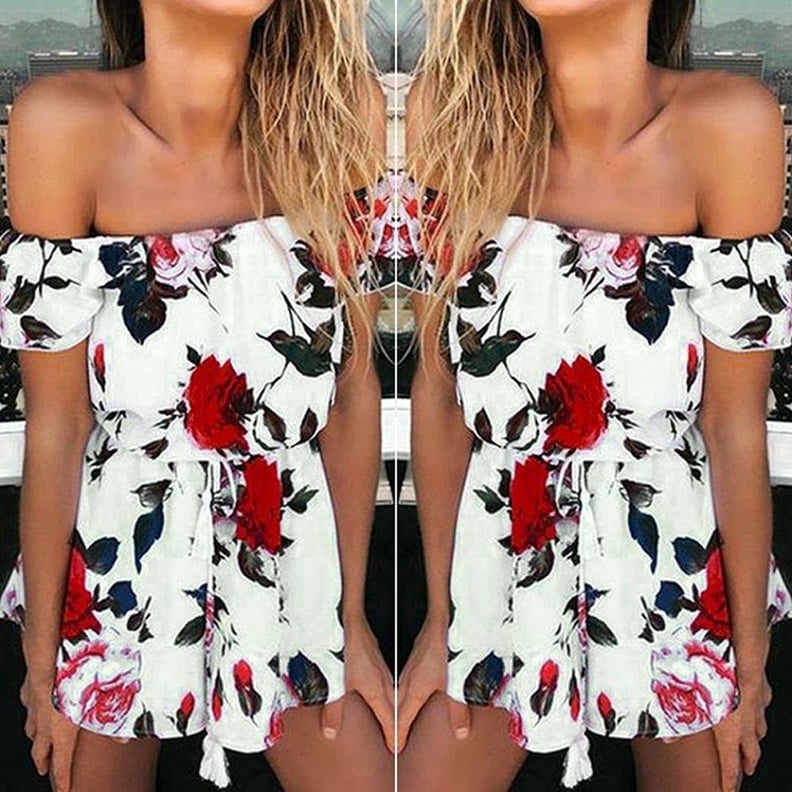 Sunward Off-Shoulder Floral Print Playsuit