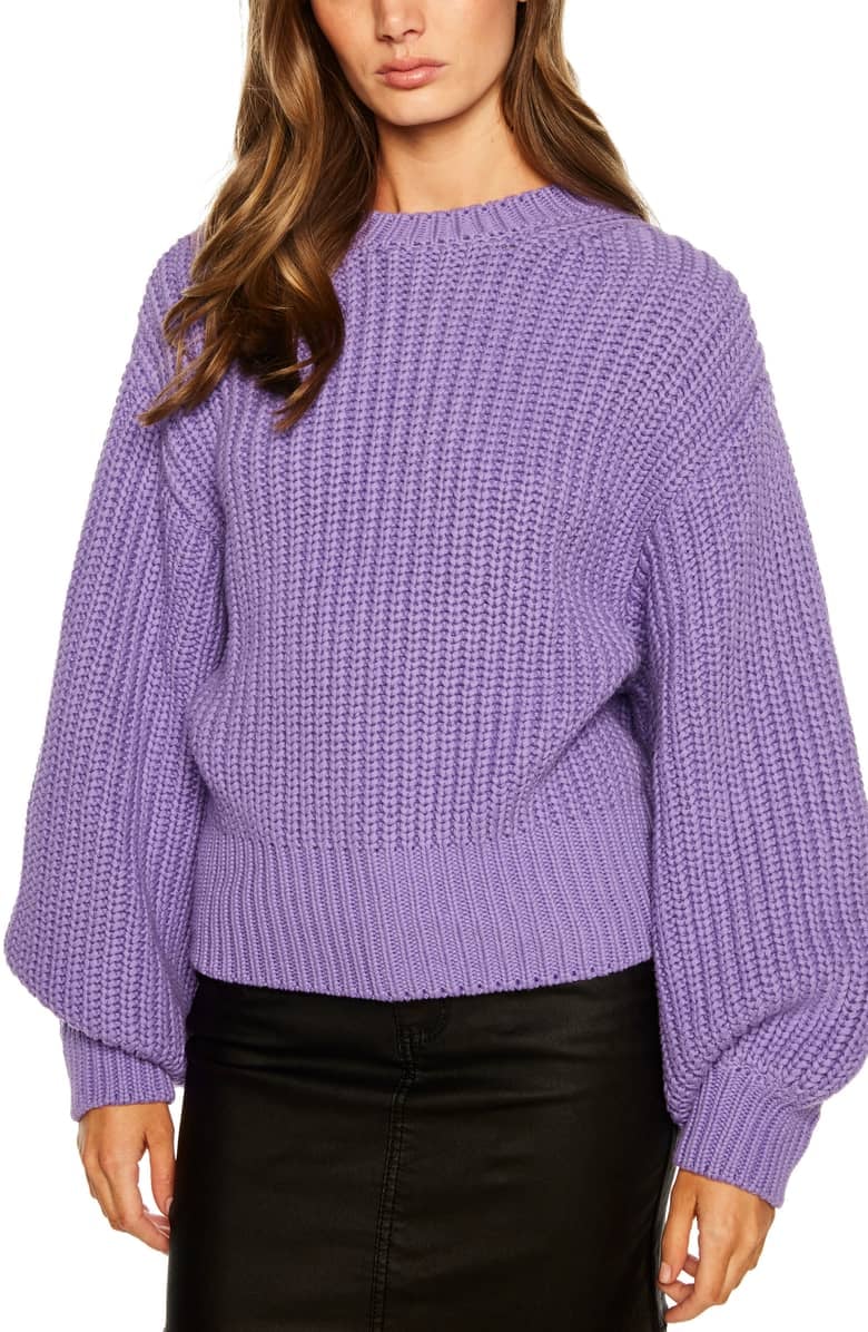 purple balloon sleeve sweater