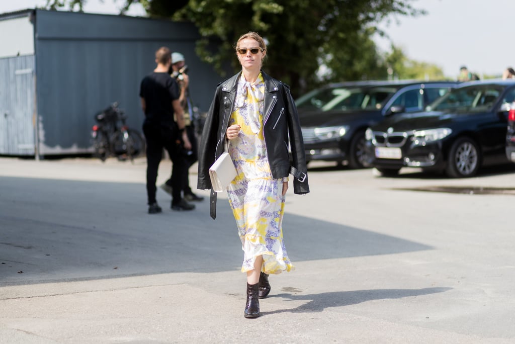 Style a Floral Dress With a Leather Jacket