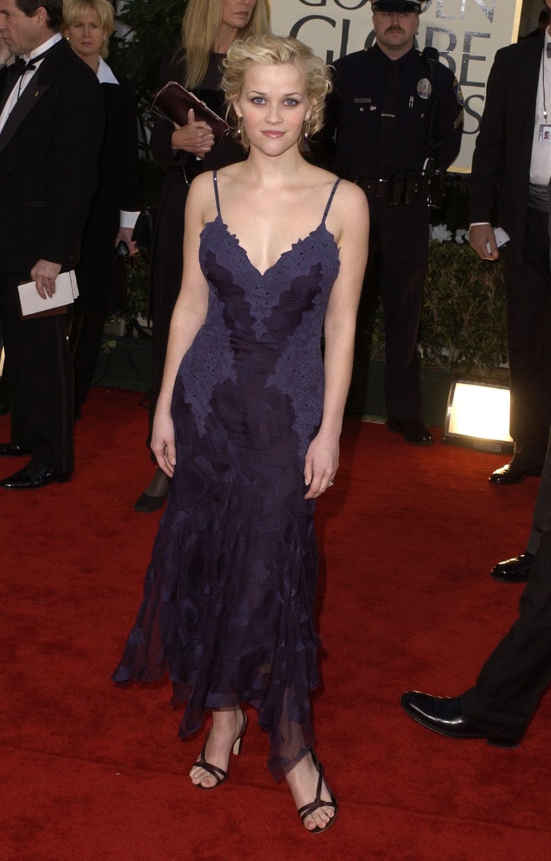 Reese Witherspoon in Purple Lace Dress at 2002 Golden Globe Awards