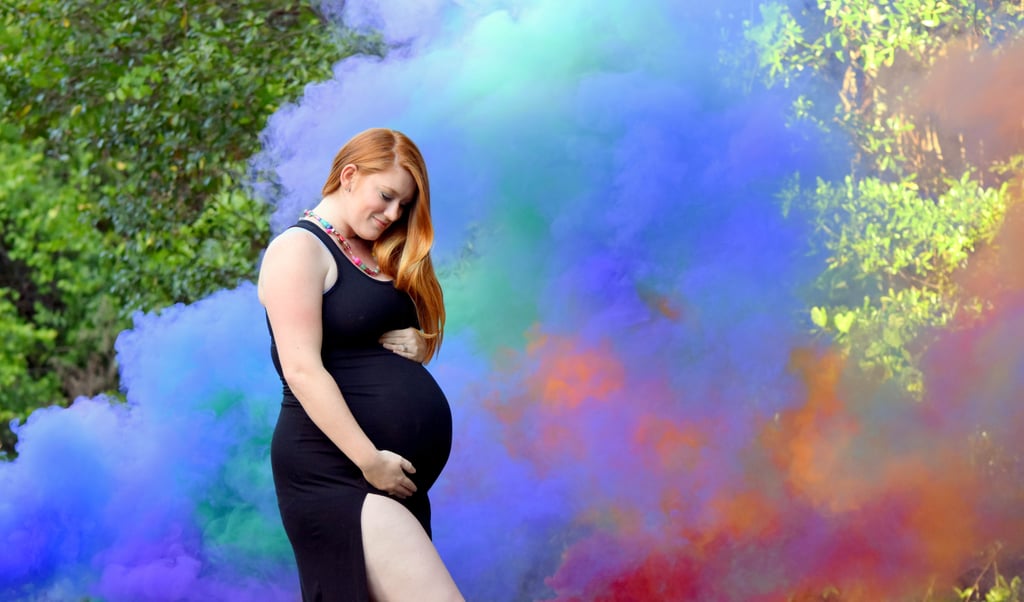 Smoke Grenade Rainbow Baby Maternity Photos