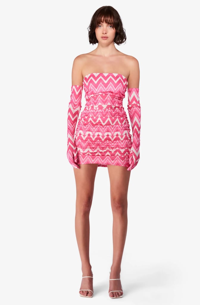 Affordable Christmas Party Dresses: Miscreants Pink Aztec Ruched Cupid Mini Dress & Gloves