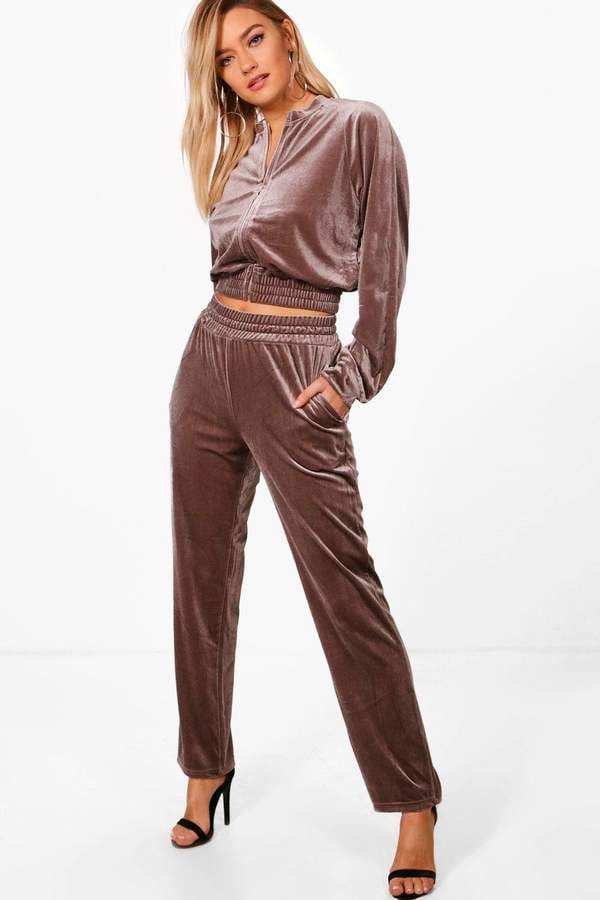 Boohoo Brooke Velour Zip Through Tracksuit