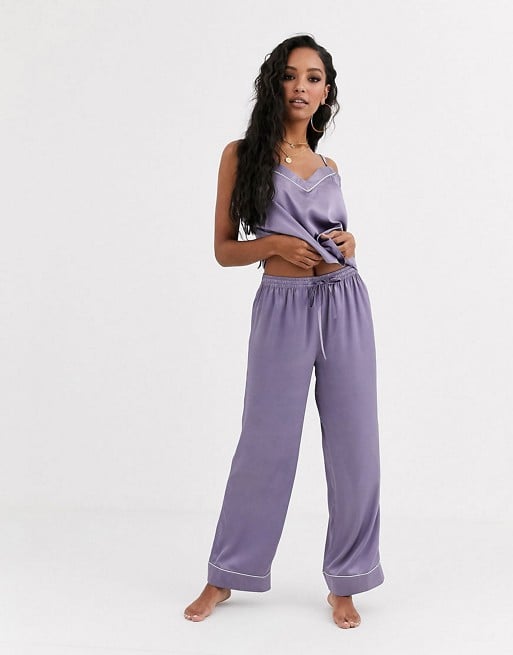 ASOS Design Satin & Silver Piping Pyjama Set