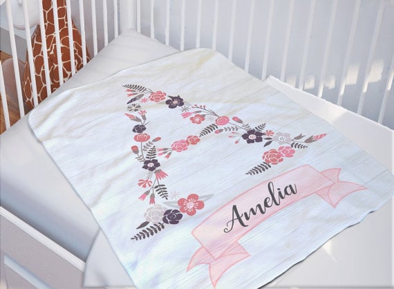 Floral Monogrammed Blanket