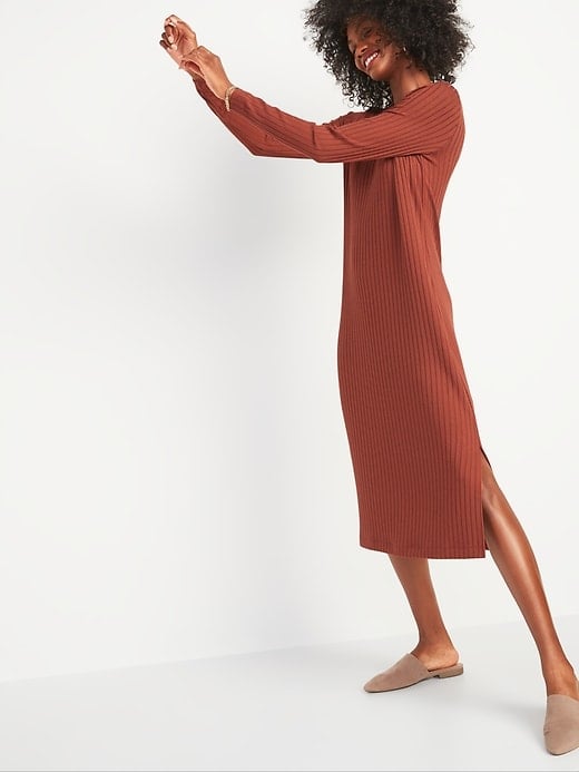 Old Navy Rib-Knit Long-Sleeve Midi Shift Dress