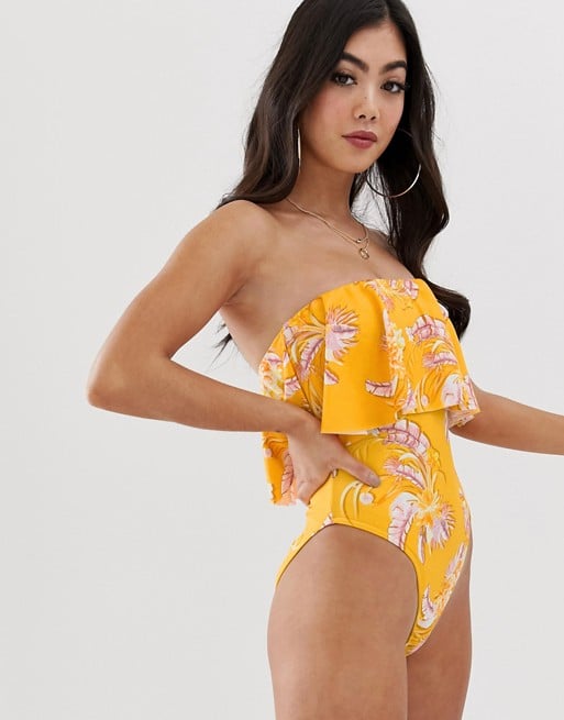 ASOS Petite Design Recycled Minimal Frill Bandeau Swimsuit