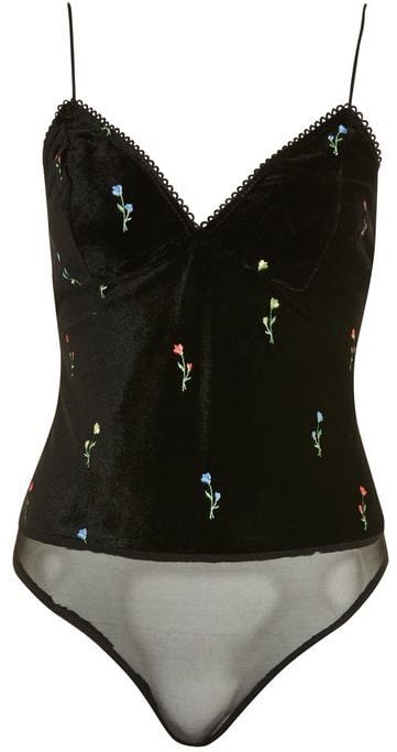 Topshop Ditzy Embroidered Velvet Bodysuit