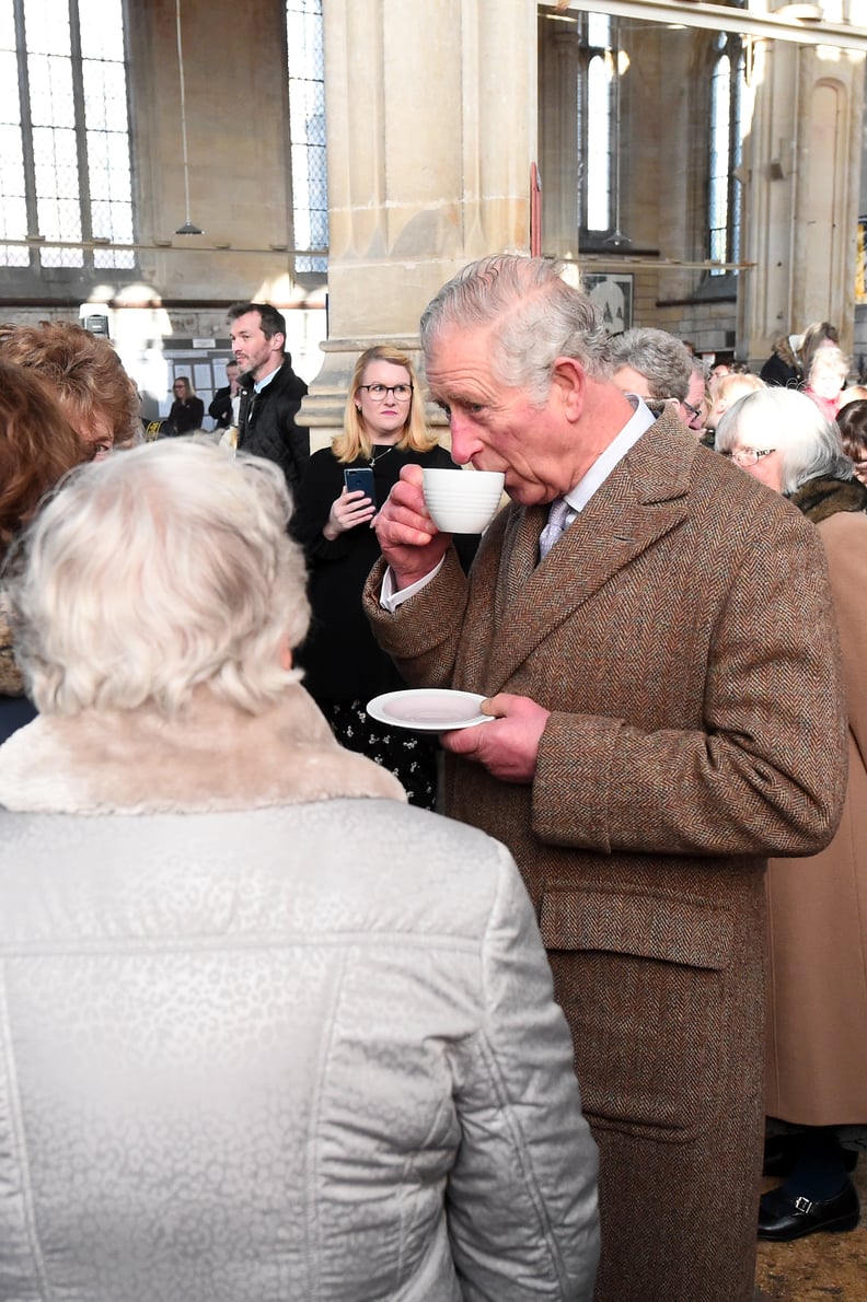 Prince Charles Casually Sipped Tea in a Crowd of People