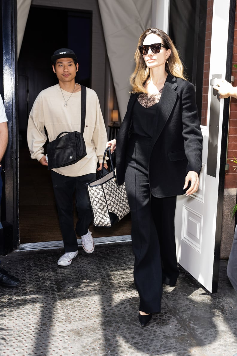 NEW YORK, NEW YORK - AUGUST 16: Pax Jolie-Pitt and Angelina Jolie are seen in SoHo on August 16, 2023 in New York City. (Photo by Gotham/GC Images)